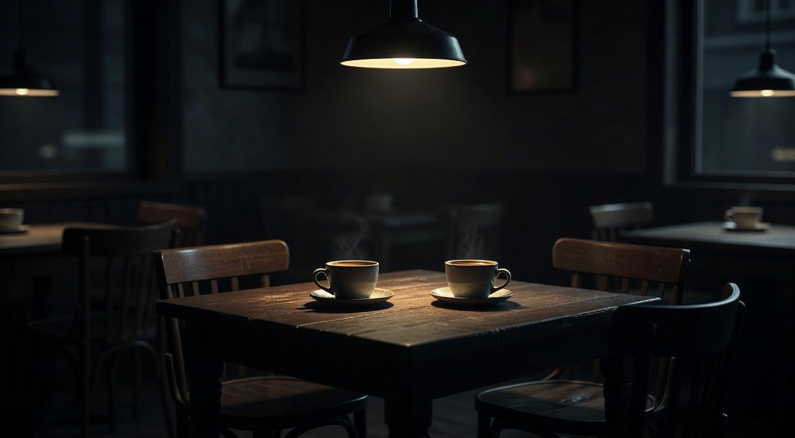 야간 카페 테이블 이미지 — 밤의민족 상황별 답변